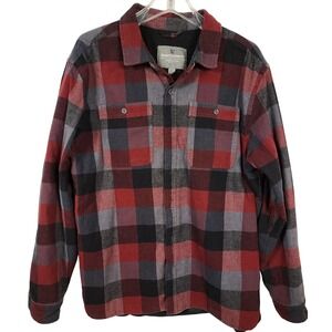Rugged‎ Elements Mens Flannel Shirt Jacket Size L Red Gray Black Plaid Shacket